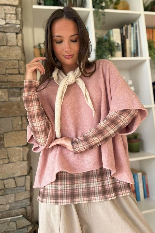 Bobby Mesh Layering Top Nevis Plaid Dusky Rose